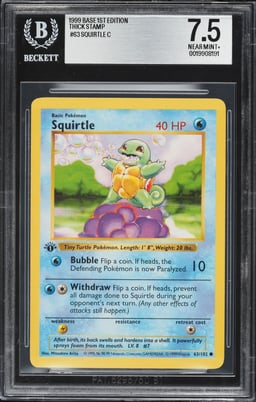 1999 Pokemon Base Set Shadowless 1st Edition Thick Stamp Squirtle #63 BGS 7.5 NRMT+