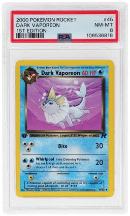 2000 Pokemon Team Rocket 1st Edition Dark Vaporeon #45 PSA 8