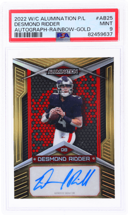 2022 Wild Card Alumination Pro Look Autograph Rainbow Gold Desmond Ridder #AB25 25/75 PSA 9