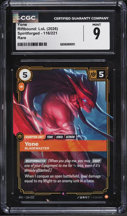2026 Riftbound League Of Legends LoL Spiritforged Yone #116 CGC 9 MINT