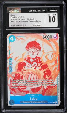 2025 One Piece Promo 3rd Anniversary Treasure Camp Sabo #OP10-049 CGC 10 GEM MINT
