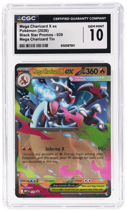 2026 Pokemon Mega Evolution Black Star Promo Mega Charizard Tin Mega Charizard X Ex #029 CGC 10