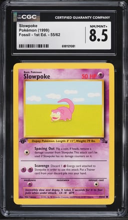 1999 Pokemon Fossil 1st Edition Slowpoke #55 CGC 8.5 NM-MT+
