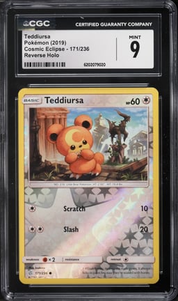 2019 Pokemon Sun & Moon Cosmic Eclipse Reverse Holo Teddiursa #171 CGC 9 MINT