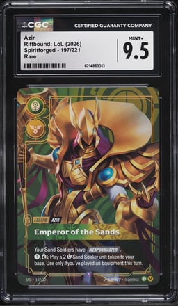 2026 Riftbound League Of Legends LoL Spiritforged Azir #197 CGC 9.5 MINT+