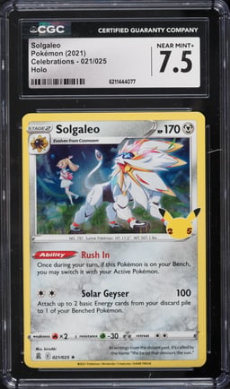 2021 Pokemon Sword & Shield Celebrations Holo Solgaleo #21 CGC 7.5 NRMT+