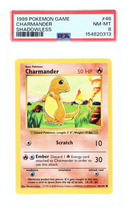 1999 Pokemon Base Set Shadowless Charmander #46 PSA 8