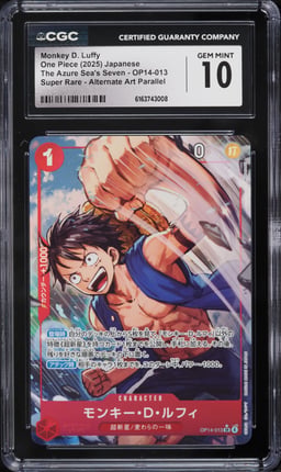 2025 One Piece Japanese The Azure Sea's Seven SR Alt Art Monkey D. Luffy #OP14-013 CGC 10 GEM