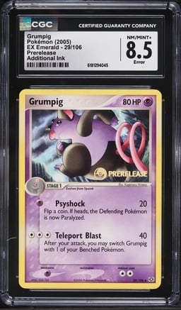 2005 Pokemon Ex Emerald Prerelease Grumpig #29 CGC 8.5 NM-MT+