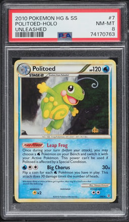 2010 Pokemon HeartGold & SoulSilver Unleashed Holo Politoed #7 PSA 8 NM-MT