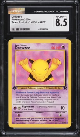 2000 Pokemon Team Rocket 1st Edition Drowzee #54 CGC 8.5 NM-MT+