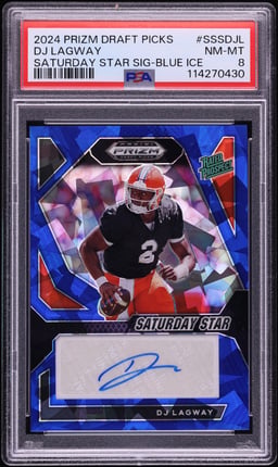 2024 Panini Prizm Draft Picks Saturday Star Blue Ice DJ Lagway ROOKIE AUTO /75 PSA 8 NM-MT