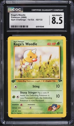 2000 Pokemon Gym Challenge 1st Edition Koga's Weedle #82 CGC 8.5 NM-MT+
