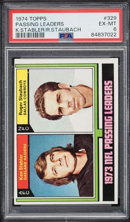 1974 Topps Football Ken Stabler Roger Staubach PASSING LDRS #329 PSA 6 EXMT