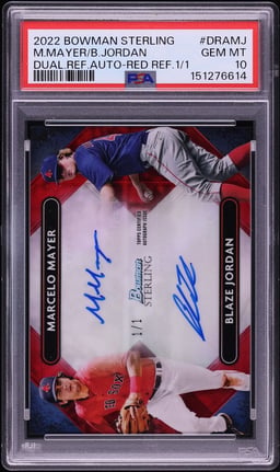 2022 Bowman Sterling Dual Red Refractor M. Mayer B. Jordan AUTO 1/1 #DRA-MJ PSA 10 GEM MINT