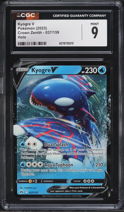 2023 Pokemon Sword & Shield Crown Zenith Full Art Kyogre V #37 CGC 9 MINT