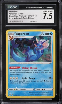 2020 Pokemon Sword & Shield Promo Vivid Voltage Holo Vaporeon #SWSH072 CGC 7.5 NRMT+