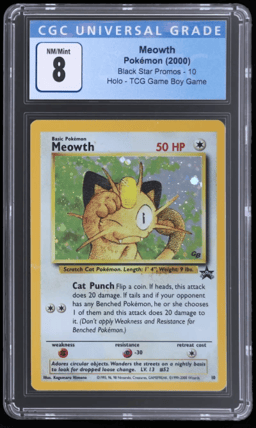 1999 Pokemon Black Star Promo Game Boy Holo Meowth #10 CGC 8