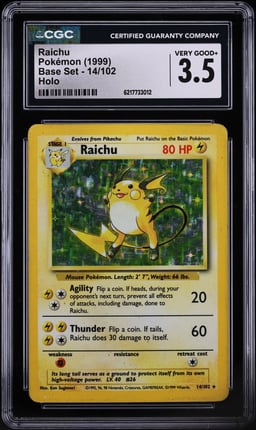 1999 Pokemon Base Set Holo Raichu #14 CGC 3.5 VG+