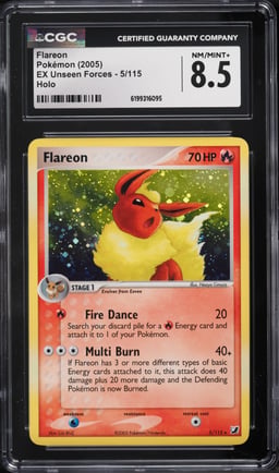 2005 Pokemon EX Unseen Forces Holo Flareon #5 CGC 8.5 NM-MT+