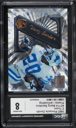1997 Pinnacle Zenith Z-Team Promo w/Coating Barry Sanders #ZT14 CGC 8 NM-MT