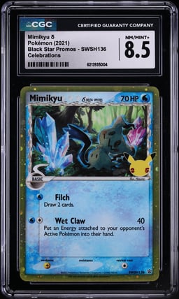 2021 Pokemon Sword & Shield Black Star Promo Celebrations Holo Mimikyu #SWSH136 CGC 8.5 NM-MT+
