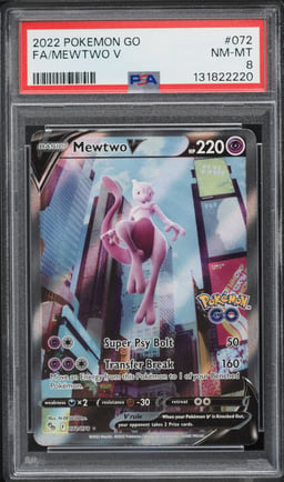 2022 Pokemon Sword & Shield Pokemon GO Full Art Mewtwo V #72 PSA 8 NM-MT