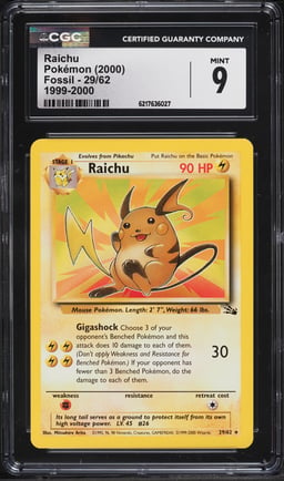 1999 Pokemon Fossil Raichu #29 CGC 9 MINT