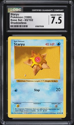 1999 Pokemon Base Set Shadowless Staryu #65 CGC 7.5 NRMT+