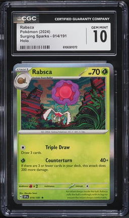 2024 Pokemon Scarlet & Violet Surging Sparks Holo Rabsca #14 CGC 10 GEM MINT