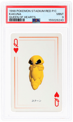 1998 Pokemon Stadium Red Version Playing Cards Queen of Hearts Kakuna PSA 9