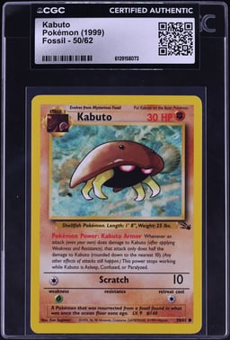 1999 Pokemon Fossil Kabuto #50 CGC AUTH