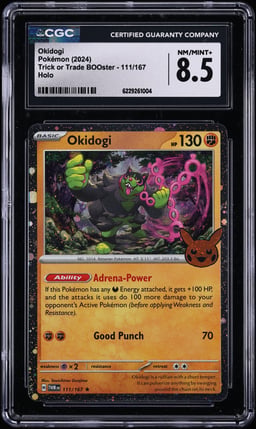 2024 Pokemon Scarlet & Violet Trick Or Trade BOOster Holo Okidogi #111 CGC 8.5 NM-MT+