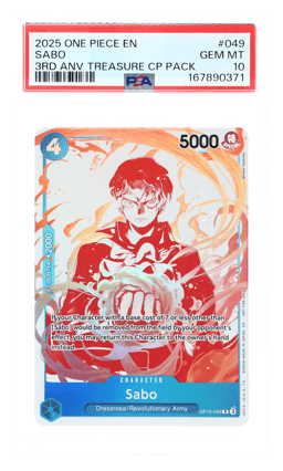 2025 One Piece Promo 3rd Anniversary Treasure Campaign Sabo #OP10-049 PSA 10