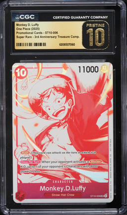 2025 One Piece Promo 3rd Anniversary Treasure SR Monkey D. Luffy #ST10-006 CGC 10 PRISTINE
