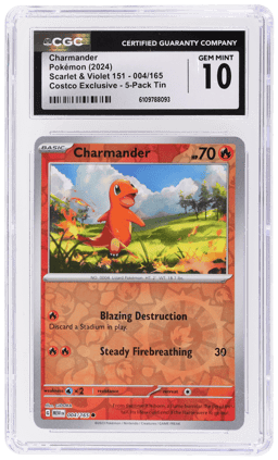 2024 Pokemon Scarlet and Violet 151 Promo Costco 5 Pack Mini Tins Reverse Cosmos Holo Charmander #004 CGC 10