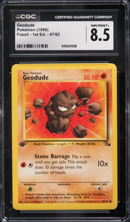 1999 Pokemon Fossil 1st Edition Geodude #47 CGC 8.5 NM-MT+