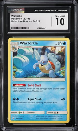 2019 Pokemon Sun & Moon Unbroken Bonds Wartortle #34 CGC 10 GEM MINT