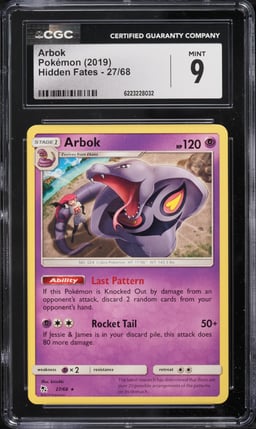 2019 Pokemon Sun & Moon Hidden Fates Arbok #27 CGC 9 MINT
