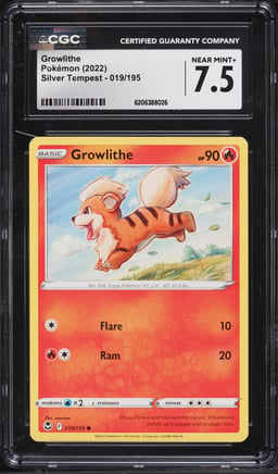2022 Pokemon Sword & Shield Silver Tempest Growlithe #19 CGC 7.5 NRMT+