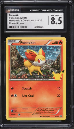 2021 Pokemon Sword & Shield McDonald's Collection Confetti Holo Fennekin #14 CGC 8.5 NM-MT+
