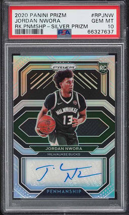 2020 Panini Prizm Penmanship Silver Jordan Nwora ROOKIE AUTO #RP-JNW PSA 10 GEM