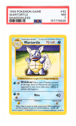 1999 Pokemon Base Set Shadowless Wartortle #42 PSA 7