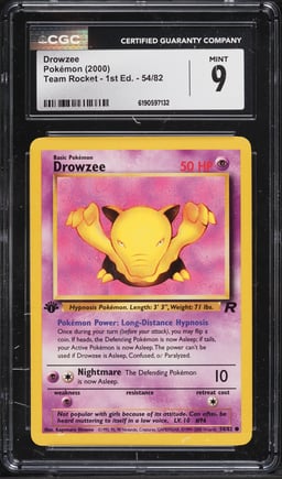 2000 Pokemon Team Rocket 1st Edition Drowzee #54 CGC 9 MINT
