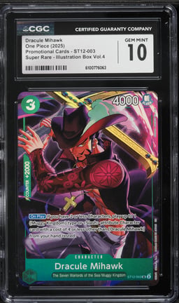 2025 One Piece Promo Cards Illustration Box Vol. 4 SR Dracule Mihawk #ST12-003 CGC 10 GEM MINT