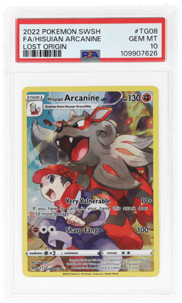 2022 Pokemon Sword and Shield Lost Origin Trainer Gallery Hisuian Arcanine #TG08 PSA 10
