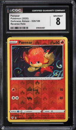 2020 Pokemon Sword & Shield Darkness Ablaze Reverse Holo Pansear #26 CGC 8 NM-MT