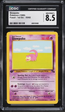 1999 Pokemon Fossil 1st Edition Slowpoke #55 CGC 8.5 NM-MT+