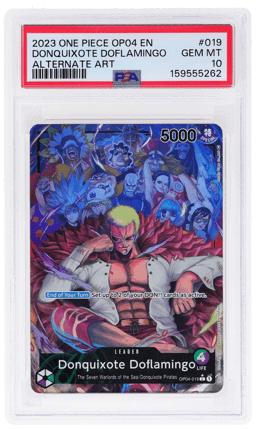 2023 One Piece Kingdoms of Intrigue Leader Alternate Art Donquixote Doflamingo #OP04019 PSA 10