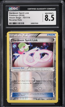2016 Pokemon Sun & Moon Steam Siege Reverse Holo Gardevoir Spirit Link #101 CGC 8.5 NM-MT+